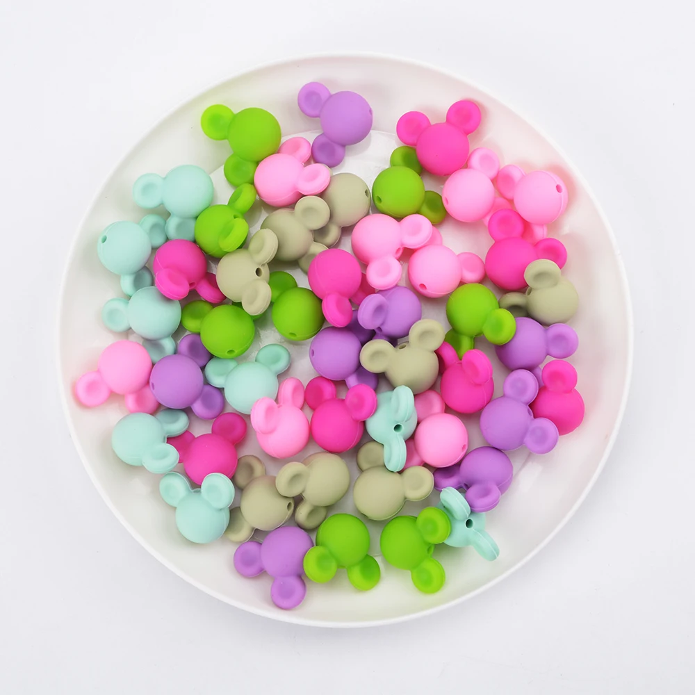 LOFCA 48pcs Silicone Teething Mouse 6color Bead Baby Teether Bead Food Grade Silicone Beads BPA Free DIY Necklace Pendant Making