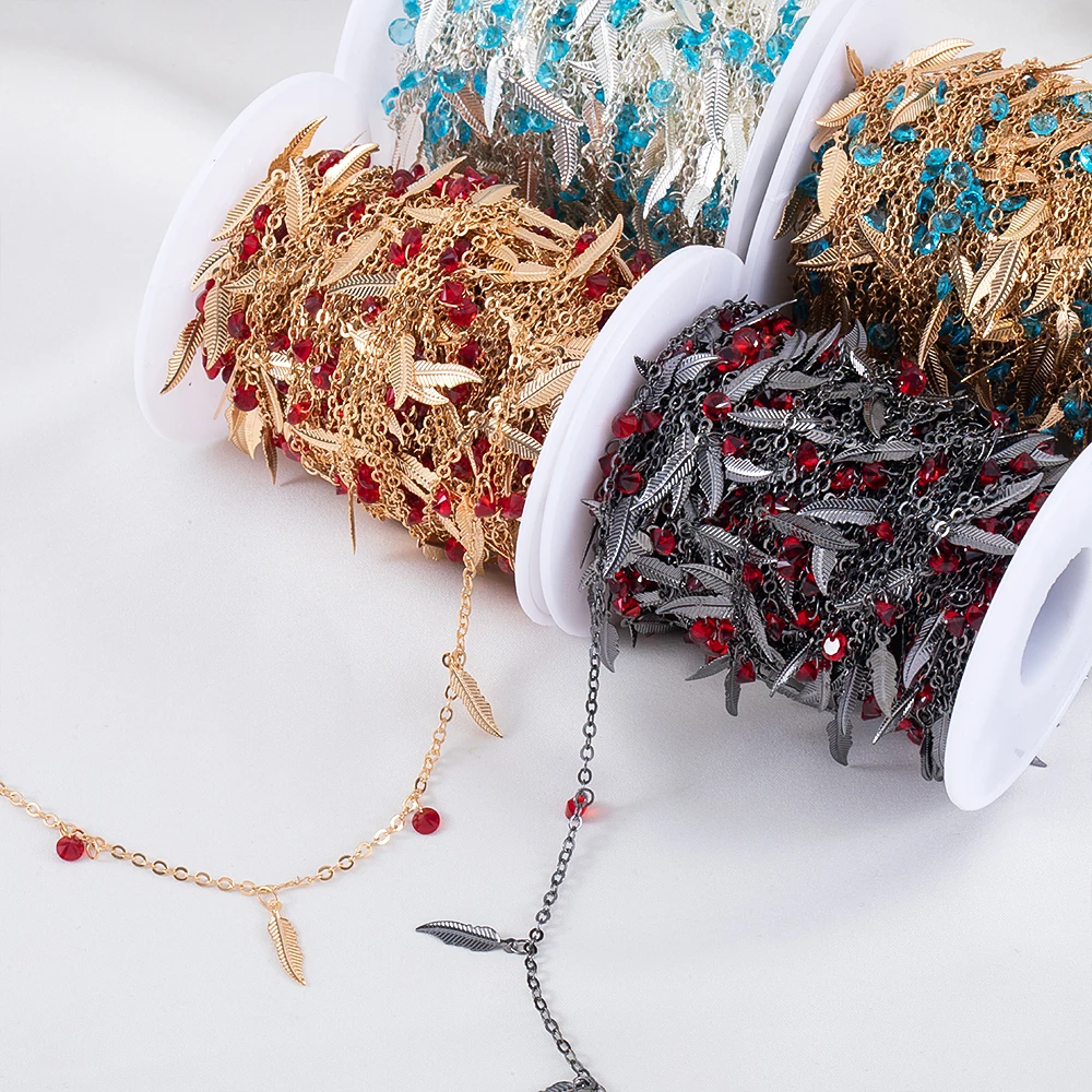 0.5/1/2Meter Copper Chain Red zircon Feather Links Crystal Beads Fairy Rhinestones for Jewelry Making Supplies Necklace Findings