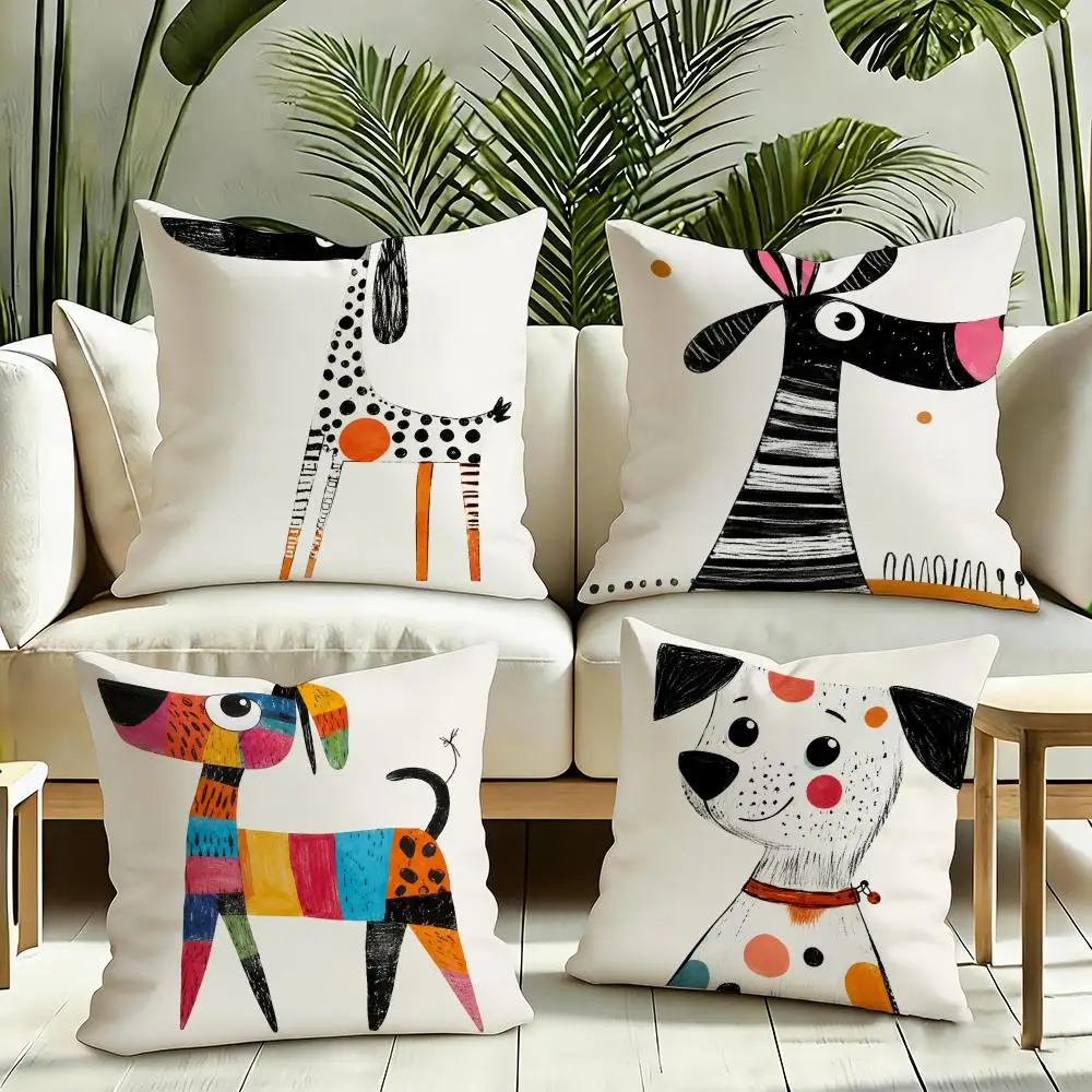 Whimsical Patchwork Dogs Cushion Cover Silky Short Plush Invisible Zipper Dustproof Sofa Pillow Case for Home Decor
