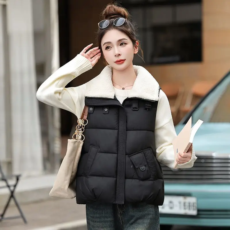 سترة شتوية دافئة جديدة لعام 2026 سترات للنساء موضة بدون أكمام مع سحاب منتفخ صدرية على طراز الشارع ملابس خارجية للسيدات #6