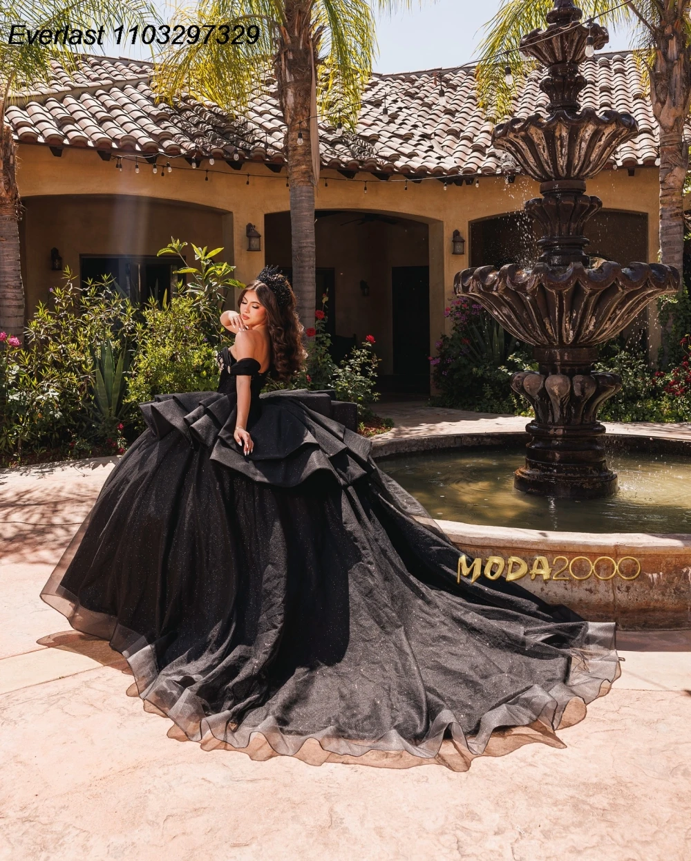 EVLAST Customized Black Quinceanera Dress Ball Gown Applique Beaded Crystal Tiered Corset Sweet 16 Vestido De 15 Anos TQD924