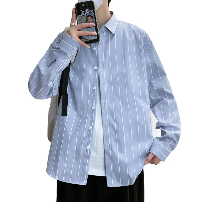 

Men's Trendy Long Sleeve Shirt Spring Summer Cotton-blend Breathable Light Business Stripe Shirt Minimalist Style Utility Wear