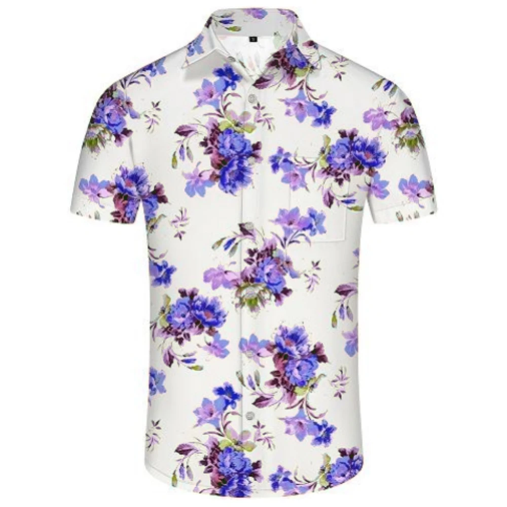 Hawaiianisches, bequemes, modisches Kurzarmhemd für Herren, Revers, Krawatte, Taschendruck, Strickjacke, Strandoberteil, lockere, lässige Herrenbekleidung