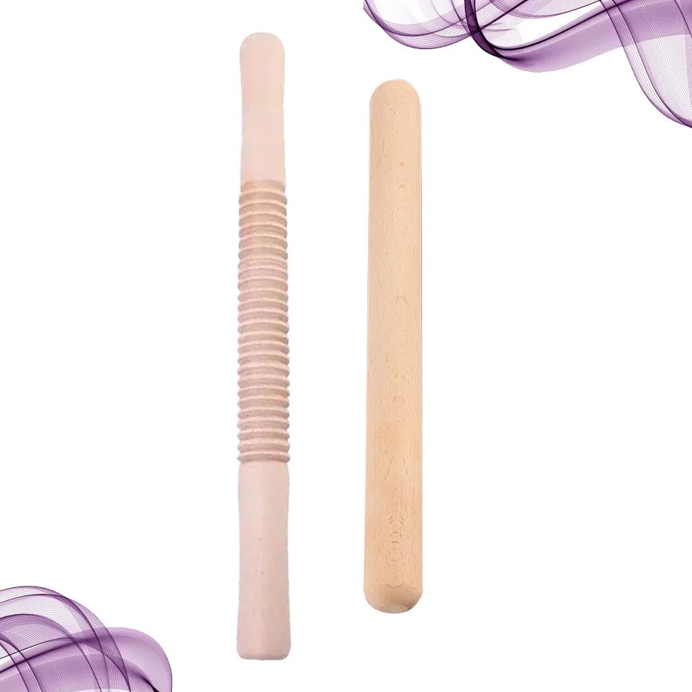 

2Pcs Real Wood Rolling Pin Dough Roller Baking Bread Pastry Cookies 29cm Round End 35cm Spiral Comfortable Grip Rust