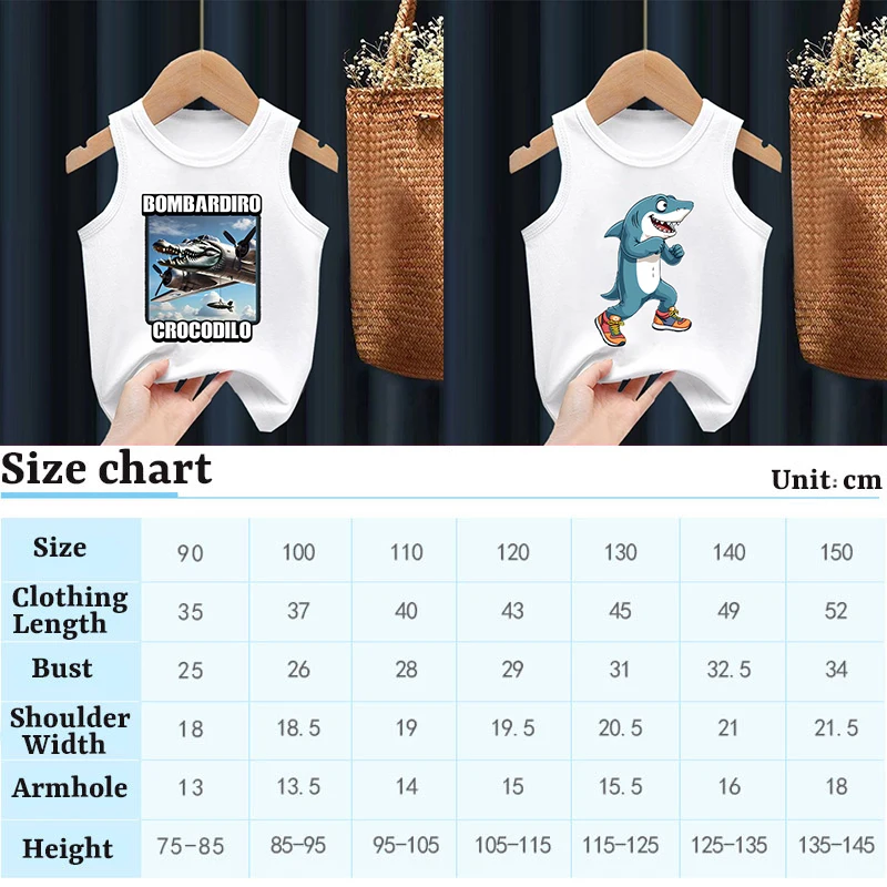 Tank Top Brainrot Italia untuk Anak-anak Kaus Lucu Gambar Kartun Anime Kaus Tanpa Lengan Fashion Luar Ruangan Pantai Anak Laki-laki Perempuan