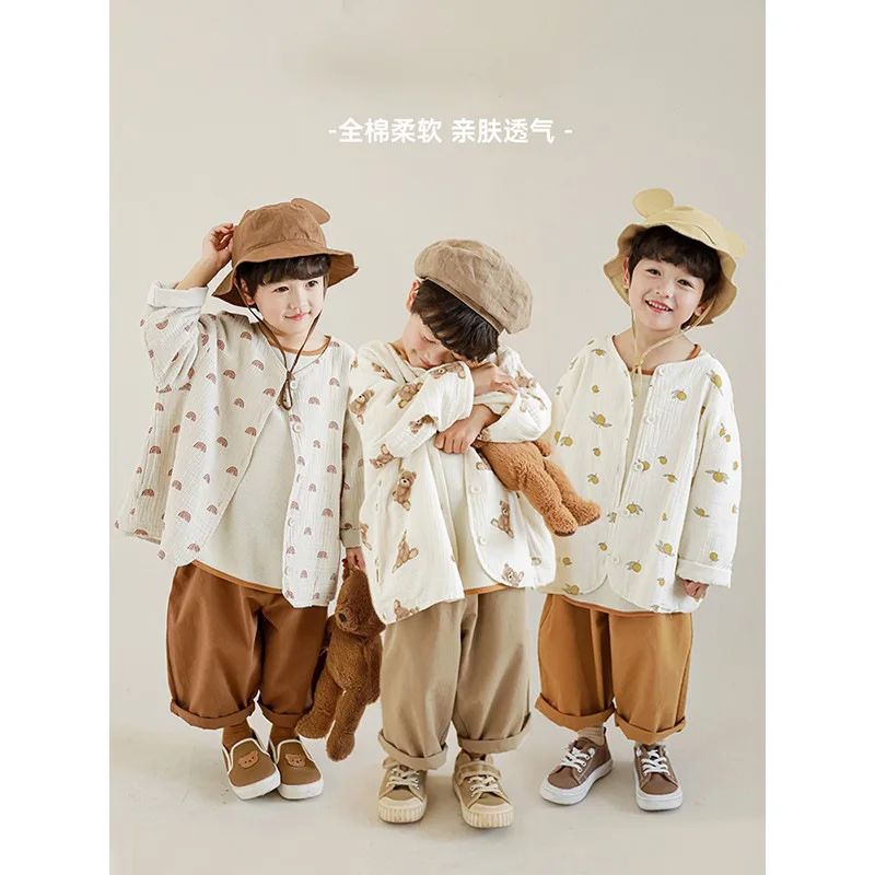 

Boys' Small Fresh Full Printed Cotton Coat 2022 Spring Autumn New Children's Cartoon Loose Jacket