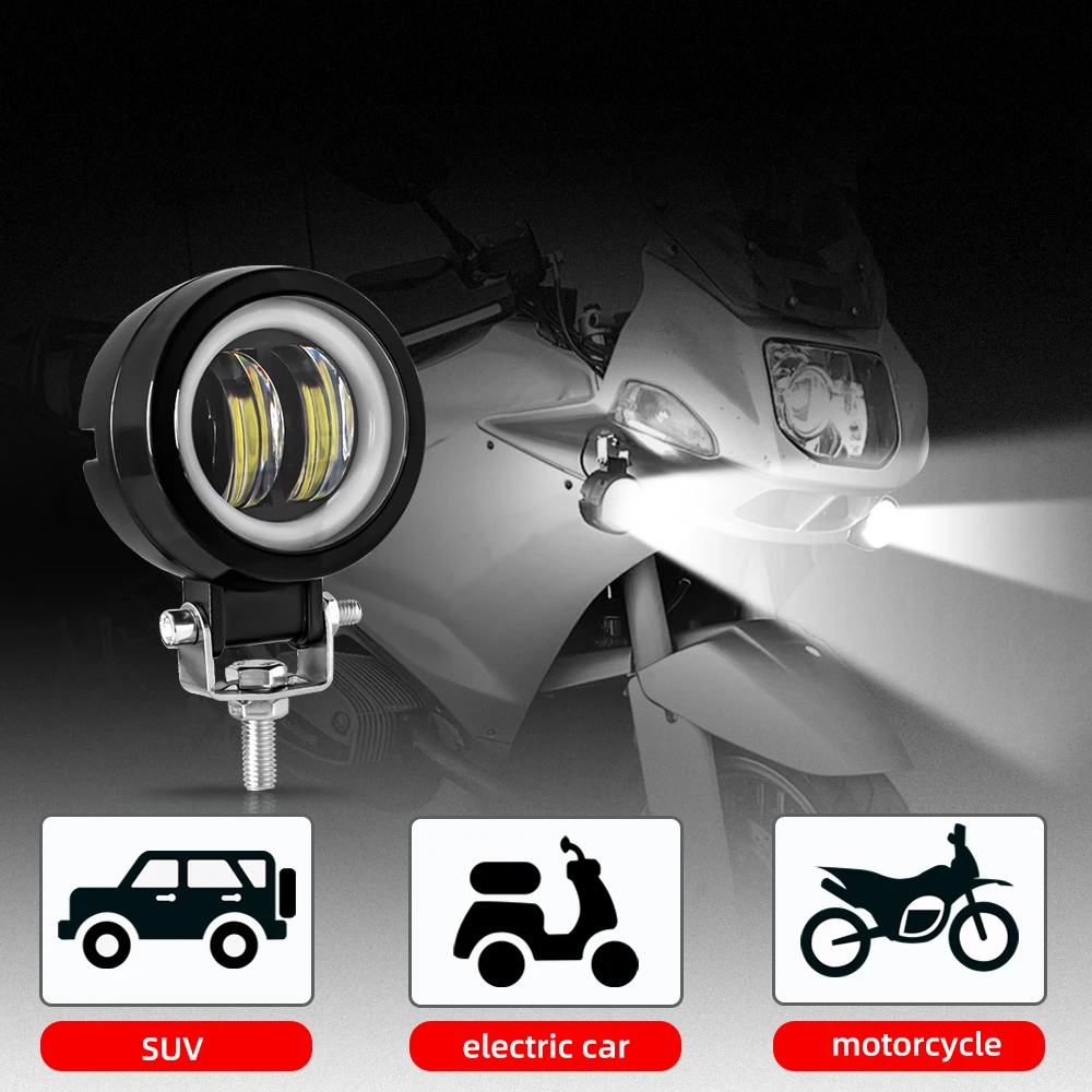 3-calowe LED-owe światło robocze kwadratowe okrągłe reflektory samochodowe Halo do motocykli ATV SUV 12V 24V Angel Eyes światła do jazdy — zdjęcie 5