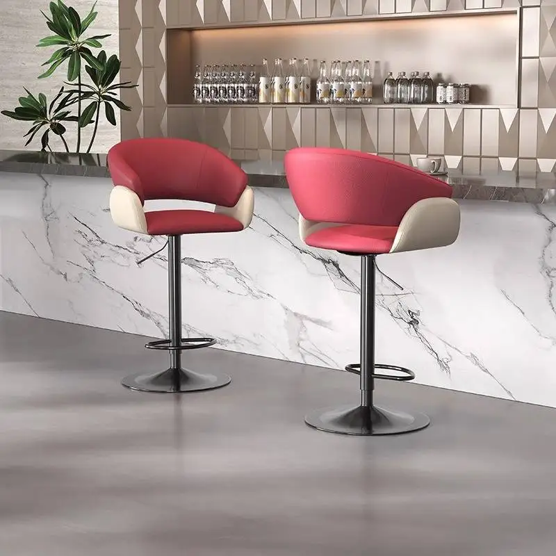 

Red Metal Bar Chairs Adjustable Minimalist Style Ergonomic Outdoor Bar Chairs Luxury Modern Design Taburetes De Bar Furniture