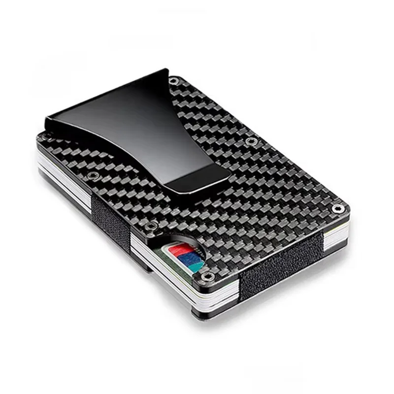 ANTI Rfid Blocking Carbon Fiber Metal Card Holder Wallets Men Slim Thin Mini Wallet Male Money Bags Small Minimalist Male Purse image 3