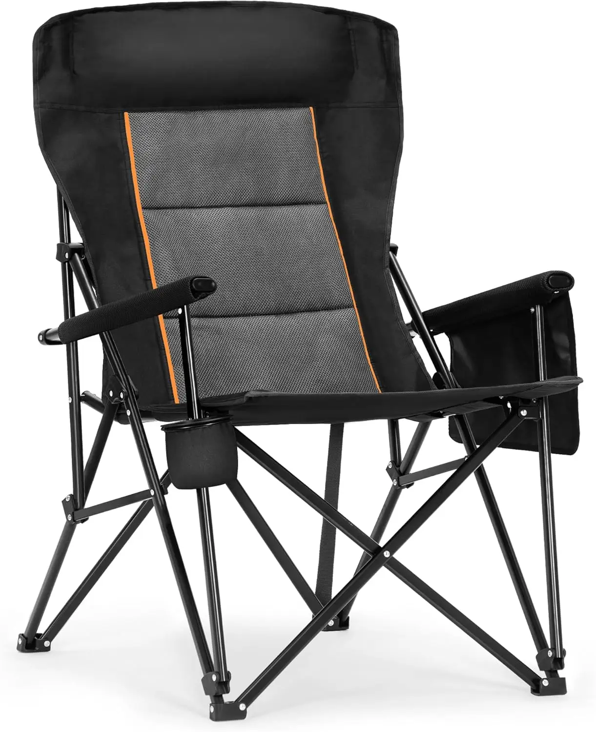 

Heavy Duty High Back Camping Chair with Cup Holder, Oversized Folding Outdoor Chair for Lawn Sports Fishing 500lbs
