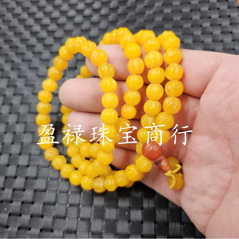 Ice-like White Chalcedony Fret Jade Yellow Agate Pumpkin Beads 108 Sapphire Blue Winding Bracelet