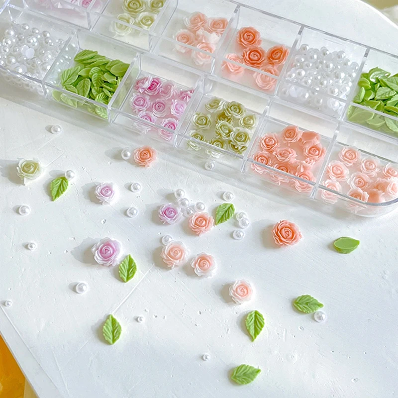 1 صندوق 12 شبكة لتقوم بها بنفسك مسمار ديكور فني ثلاثية الأبعاد الورود حديقة مسمار الحفر مختلط الزهور ورقة اللؤلؤ مانيكير الماس مانيكير تصميم اكسسوارات