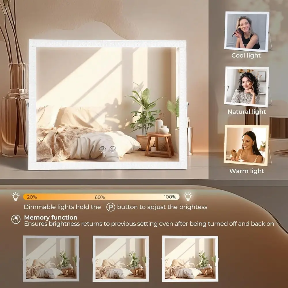 مرآة زينة مضاءة LED، 360 ° قابل للدوران، تحكم باللمس، 3 أوضاع إضاءة، 17 × 22 بوصة #3