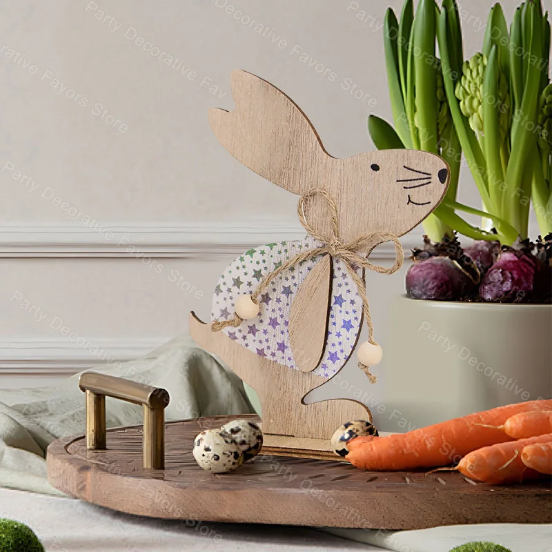 Easter Wooden Rabbit Ornament Cute Standing Bunny for Spring Easter Home Table Decoration Party DIY Crafts Kids Favors Gift 2025