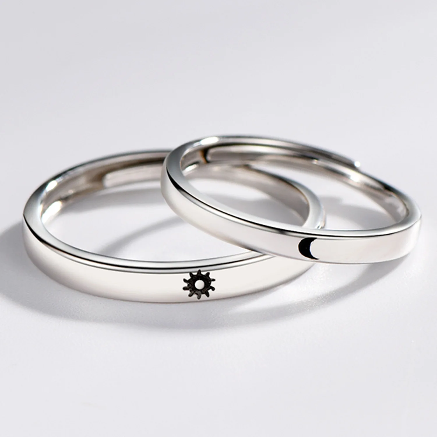 2-Pcs Set Fashionable and Simple Sun Moon Couple Ring Adjustable Open Ring For Men And Women Wedding Fashion Jewelry Gifts