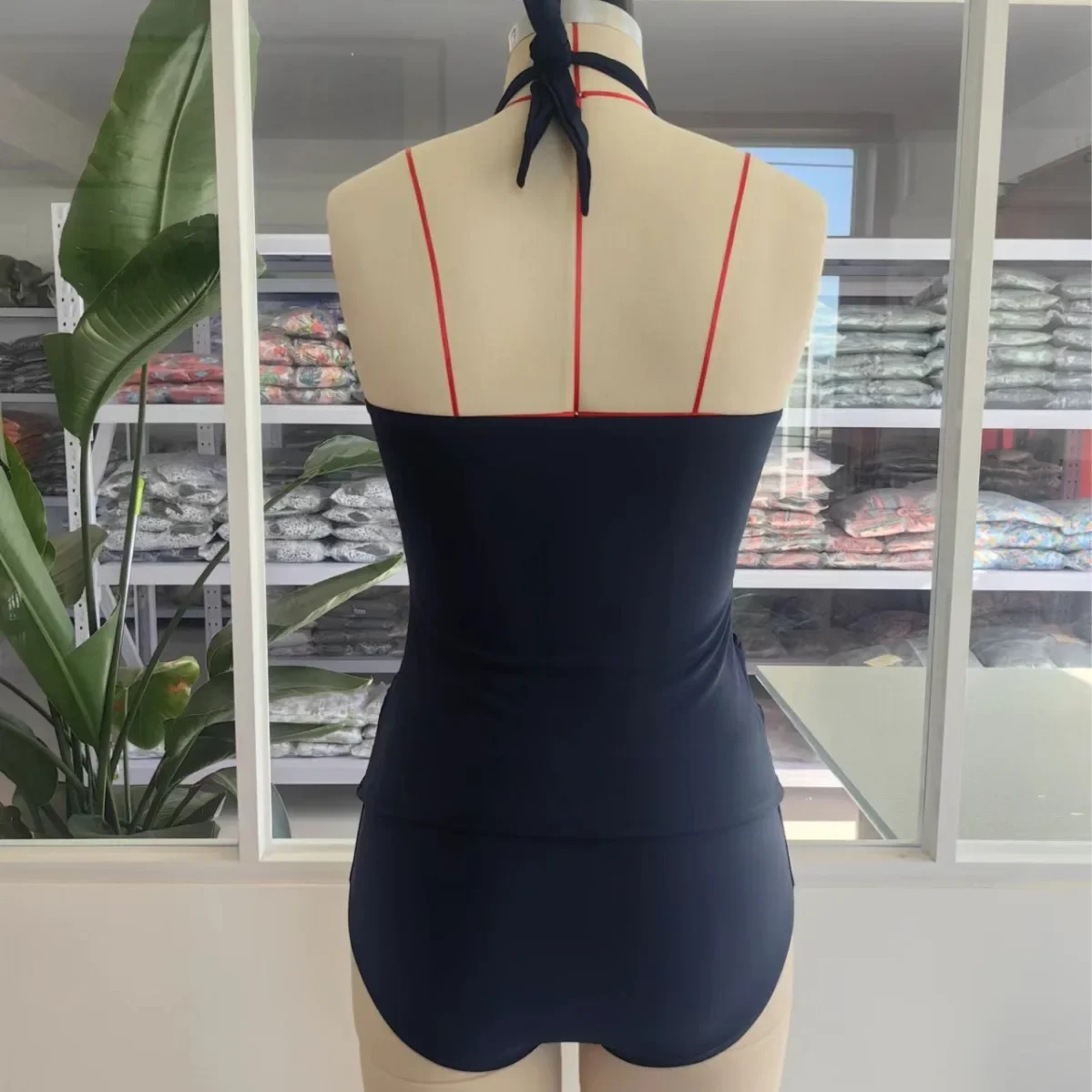 الصلبة الرسن البيكينيات مجموعة Tankini مجموعة النساء عالية الخصر ملابس السباحة مثير رفع ملابس السباحة Biquini عارية الذراعين عالية الخصر ثوب السباحة