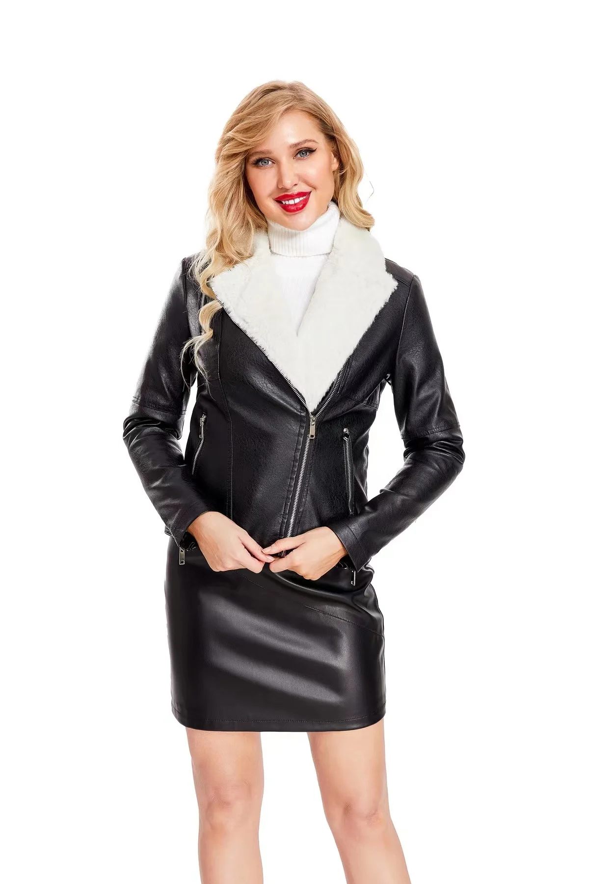 Manteau en fausse fourrure thermique automne/hiver, veste en cuir pour femme, Slim, veste de moto basique, manteau en peluche décontracté