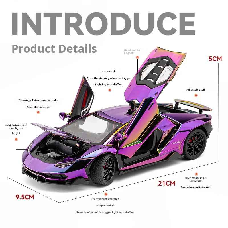1:24 スケールミニチュア模型玩具スポーツカー合金ダイキャストスーパーカーサウンドライトドアオープンプルバック子供のためのギフト