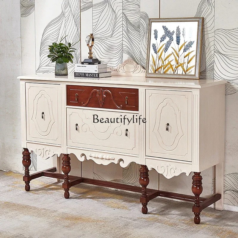 

yj58 -American solid wood antique wine cabinet against the wall French retro entrance locker