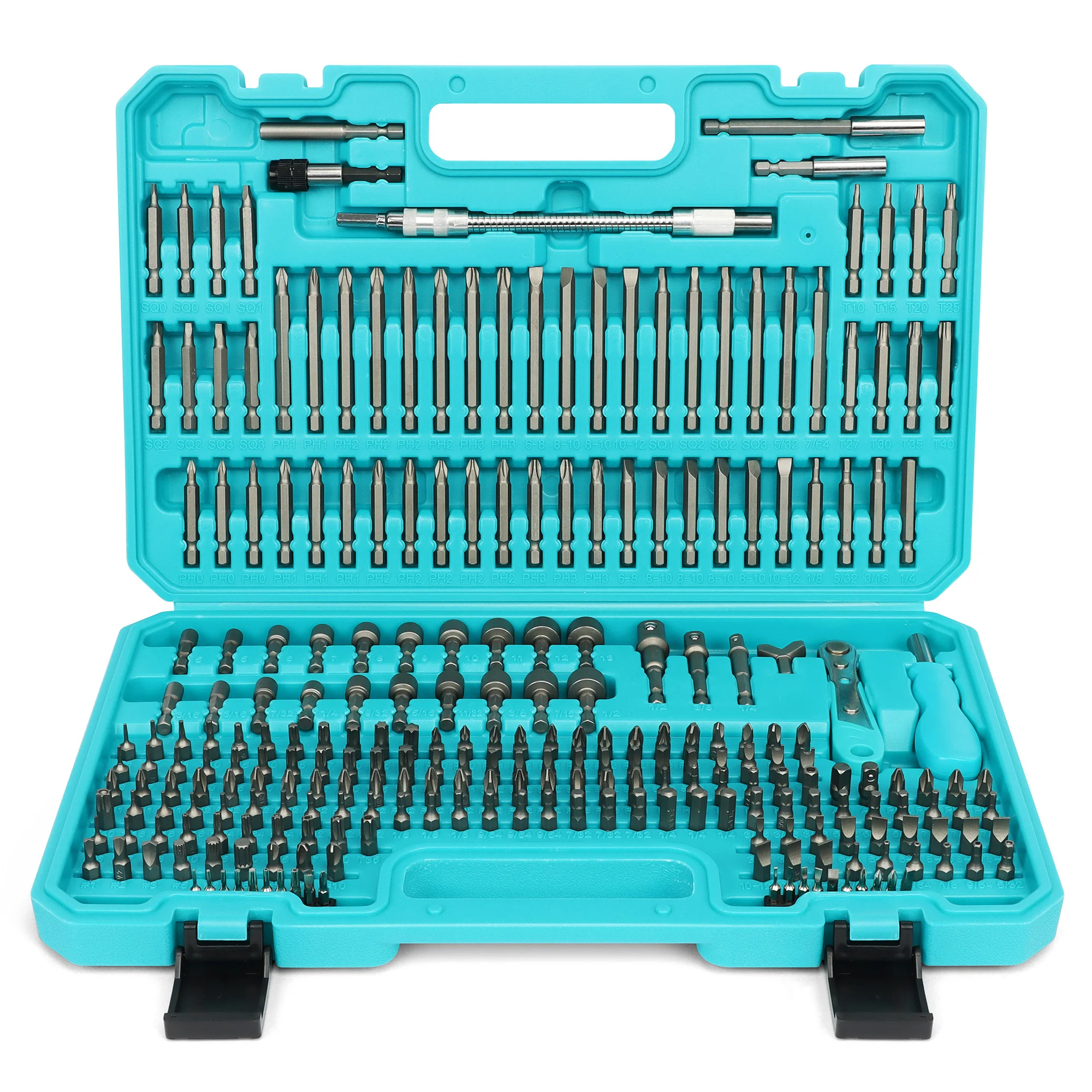 258 piece screwdriver head set, chrome vanadium steel screwdriver head assembly, including safety drill bit, nut (blue)