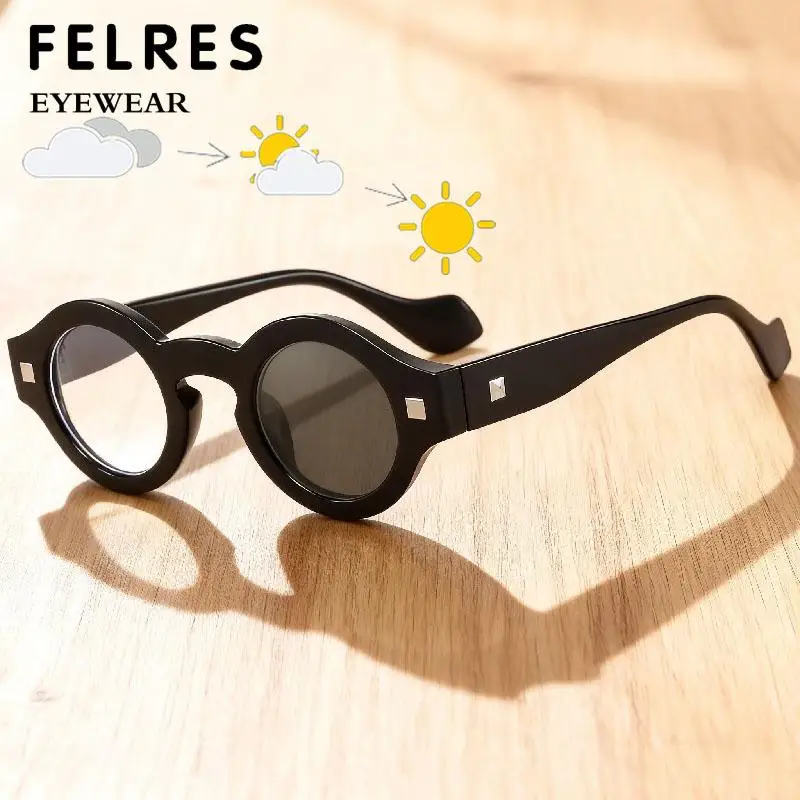 

Круглые винтажные фотохромные солнцезащитные очки для чтения, мужские уличные повседневные модные очки с изменением цвета, оптические очки для дальнозоркости по рецепту