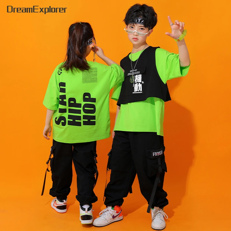 

Hip Hop Boys Vest Cargo Pants Girl Crop Waistcoat Loose T-shirt Child Street Dance Joggers Clothes Sets Kids Streetwear Costumes