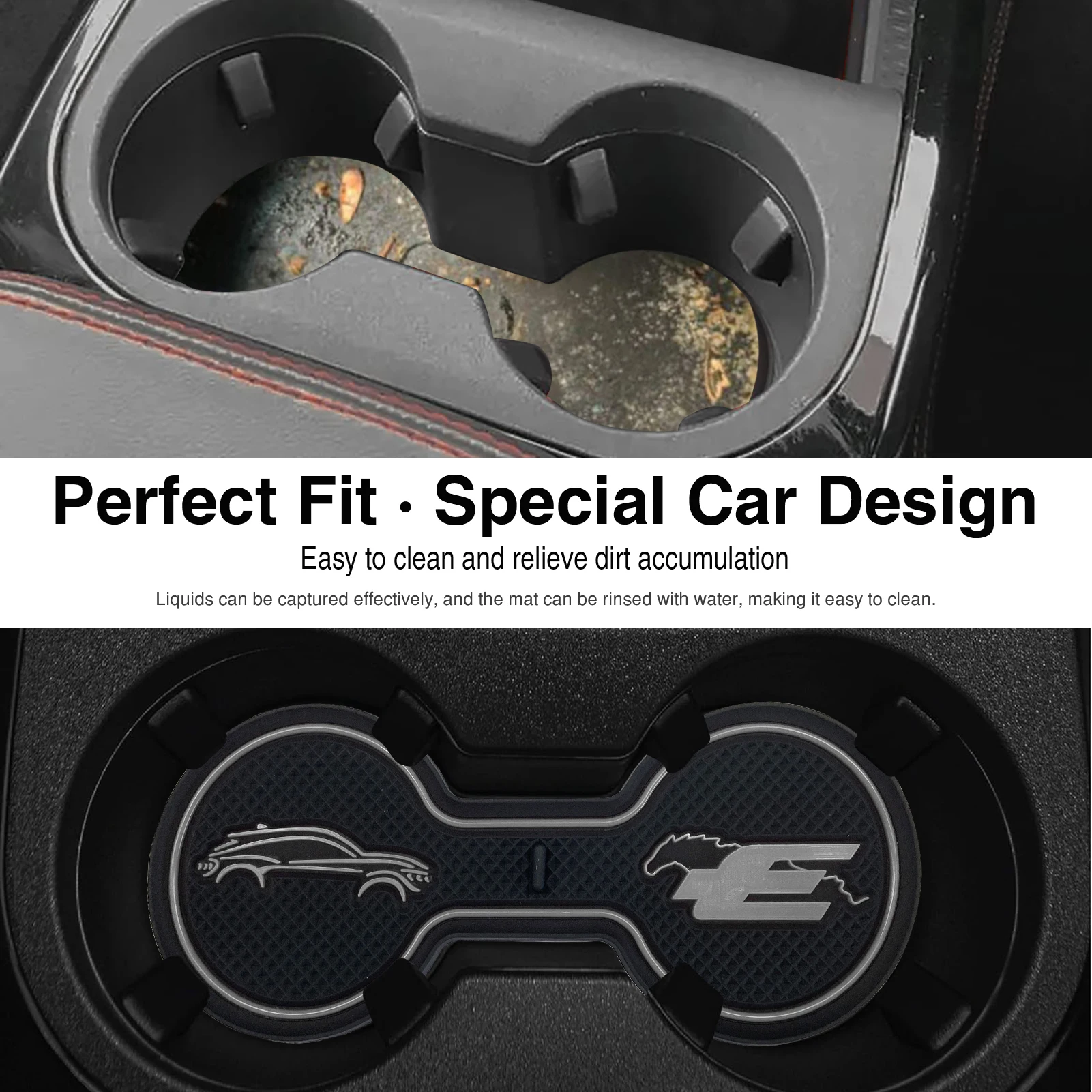 Non-Slip Car Cup Coaster Slot Pad for Ford Mustang Mach-e 2021-2023 Anti-Slip Mat Pocket Mat Interior Cup Holder Pad Accessories