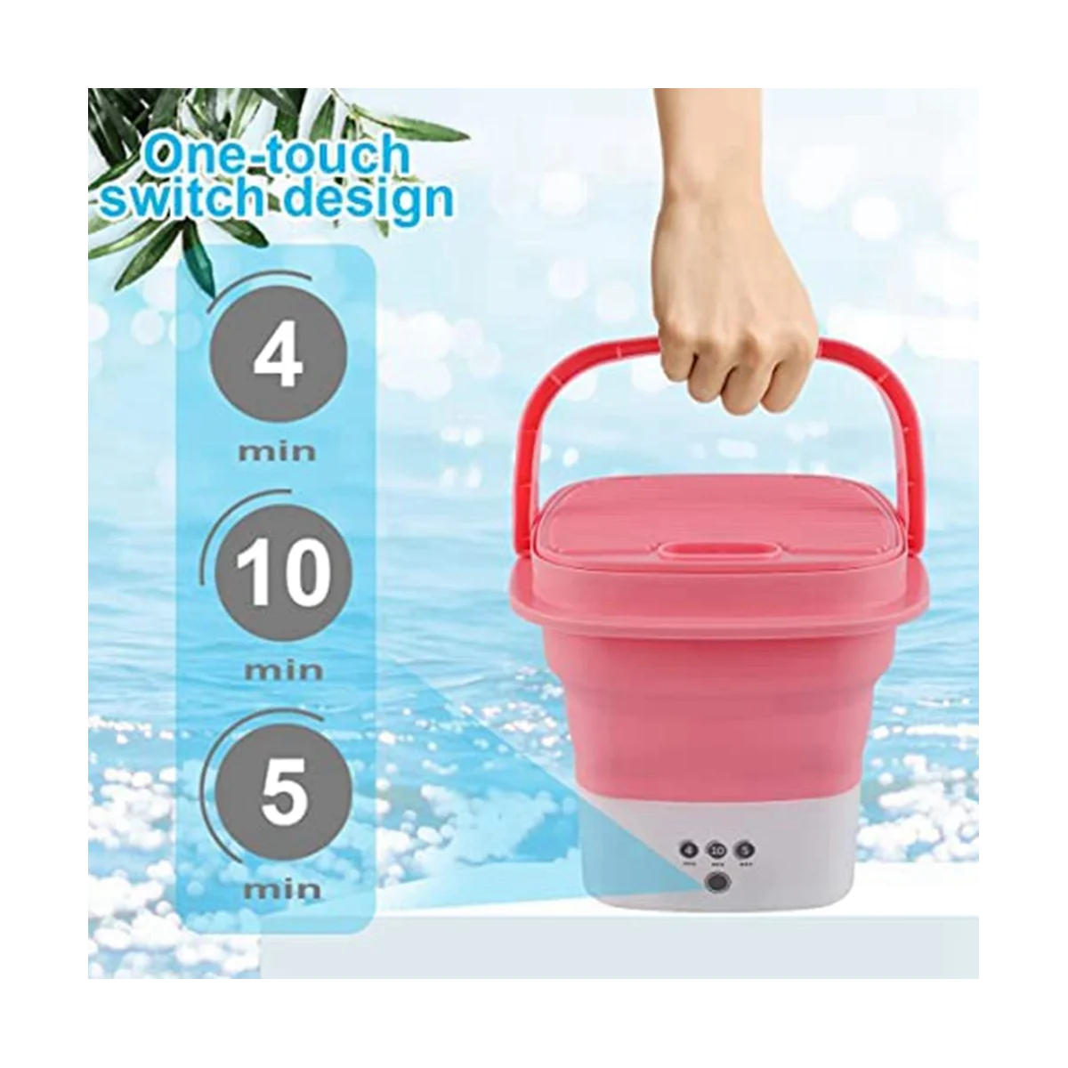 Pink Washing Machine, Mini Folding Washing Machine Combo with Small Collapsible Drain Basket EU Plug