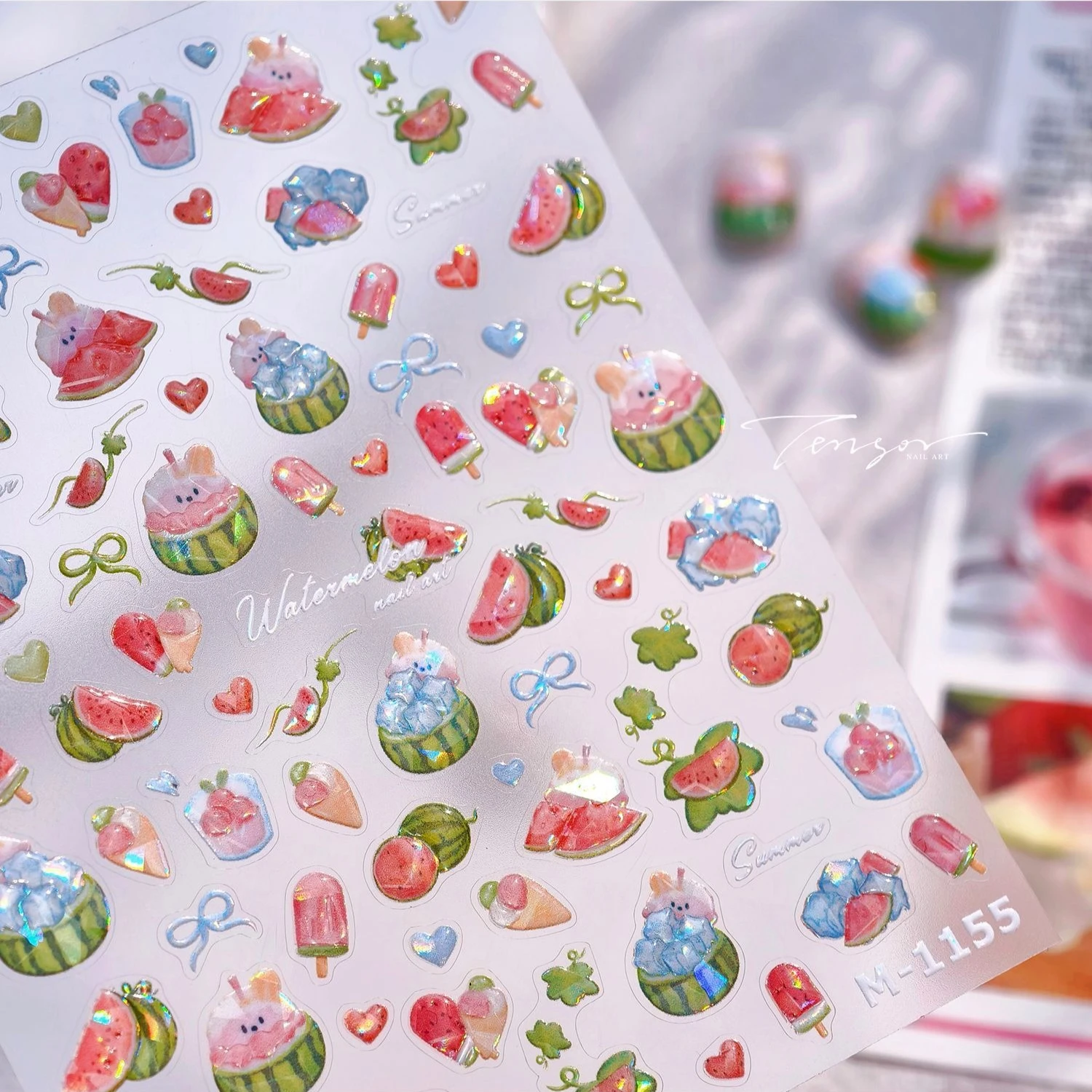 

Cartoon Rabbit Bunny Watermelon Popsicle Ice Cream Vine Bowknot Green Leaves Heart Fruits Cup Nail Art Stickers Manicure Decals
