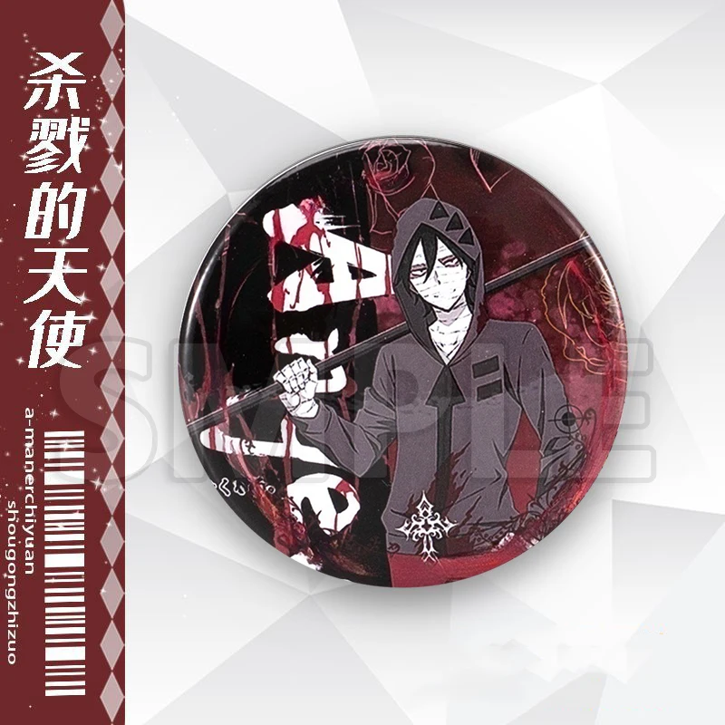 Figuras de fantasía de acción COS Anime ángeles de la muerte Rachel Isaac Foster Eddie insignia de hojalata de dibujos animados juguetes de regalo de Navidad para niños