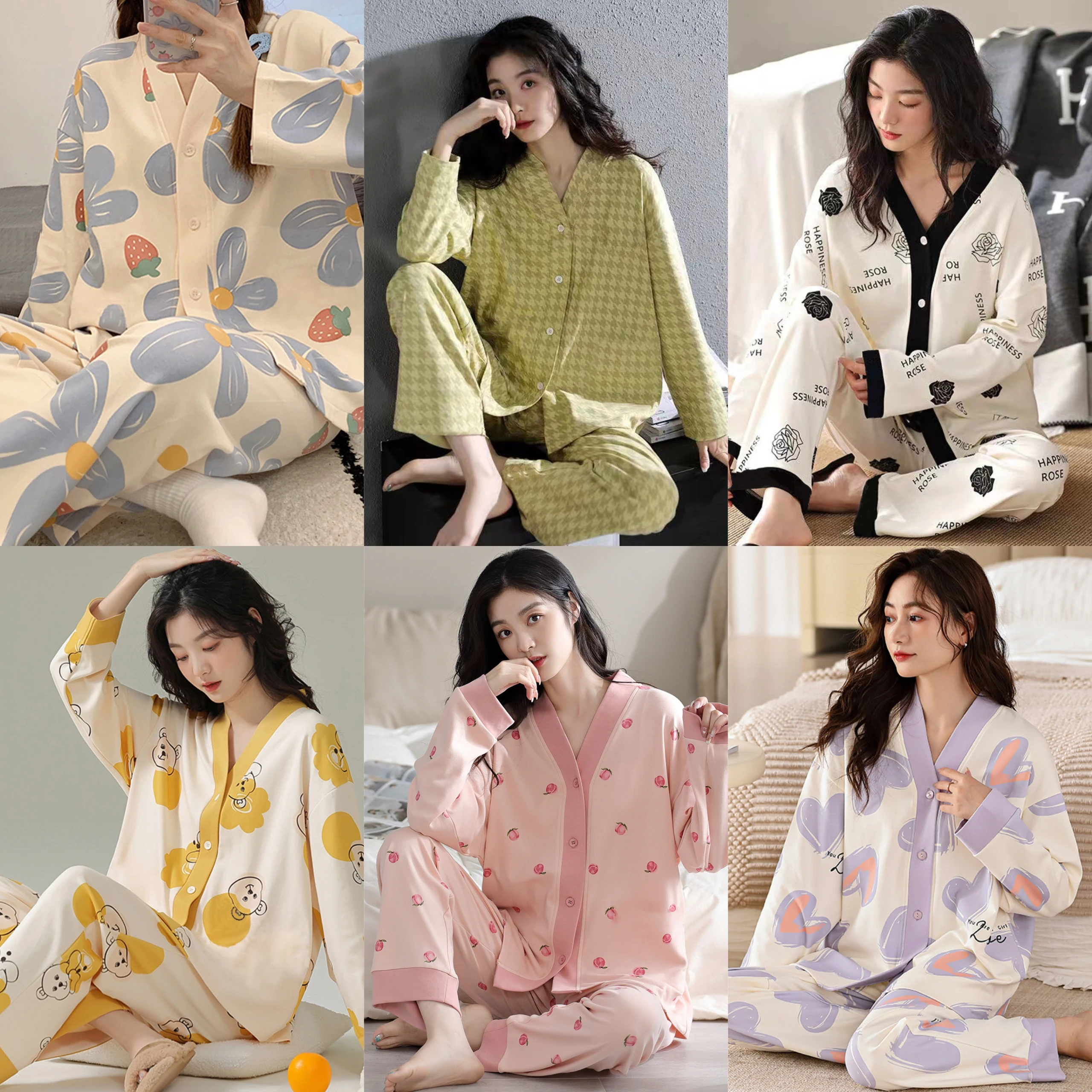 The New Autumn And Winter Long-sleeved Long Trousers Sleep Suit Clothes Female Spring And Autumn Home Wear Suit Sweet And Lovely