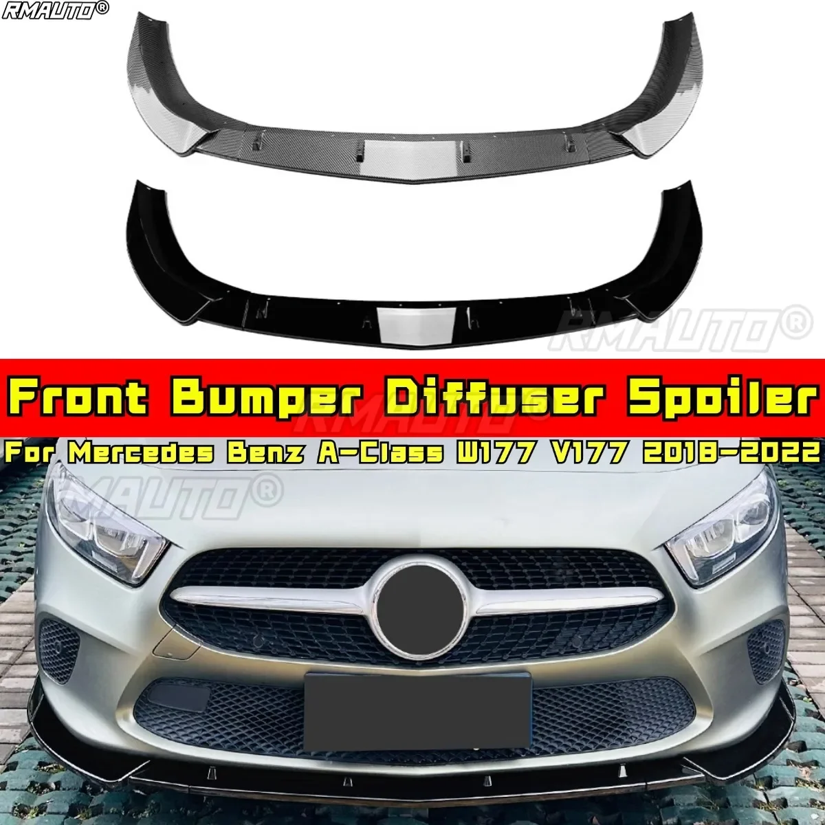 

For Mercedes Benz A-Class W177 V177 2018-2022 Body Kit Front Bumper Splitter Lip Bumper Protector Cover Apron Modification Part