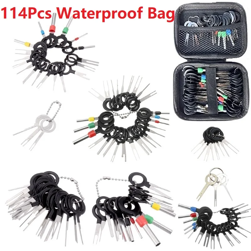 

114PCS Terminal Removal Kit With Waterproof Bag Wiring Crimp Connector Pin Extractor Puller Terminal Repair Professional Tools