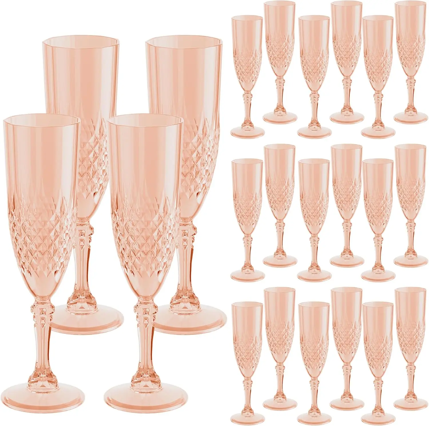 

Rose Gold Champagne Flutes Set of 24, 7oz Reusable Shatterproof Goblets for Wedding Party Mimosa Bar