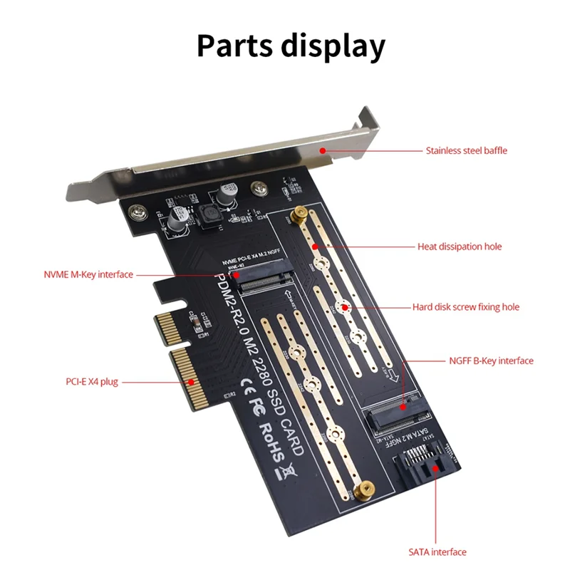 Efficiente scheda adattatore PCIE da 1 pz Doppio adattatore SSD M.2 NVME a Pcie 4X M2 2230-2280 Dischi rigidi
