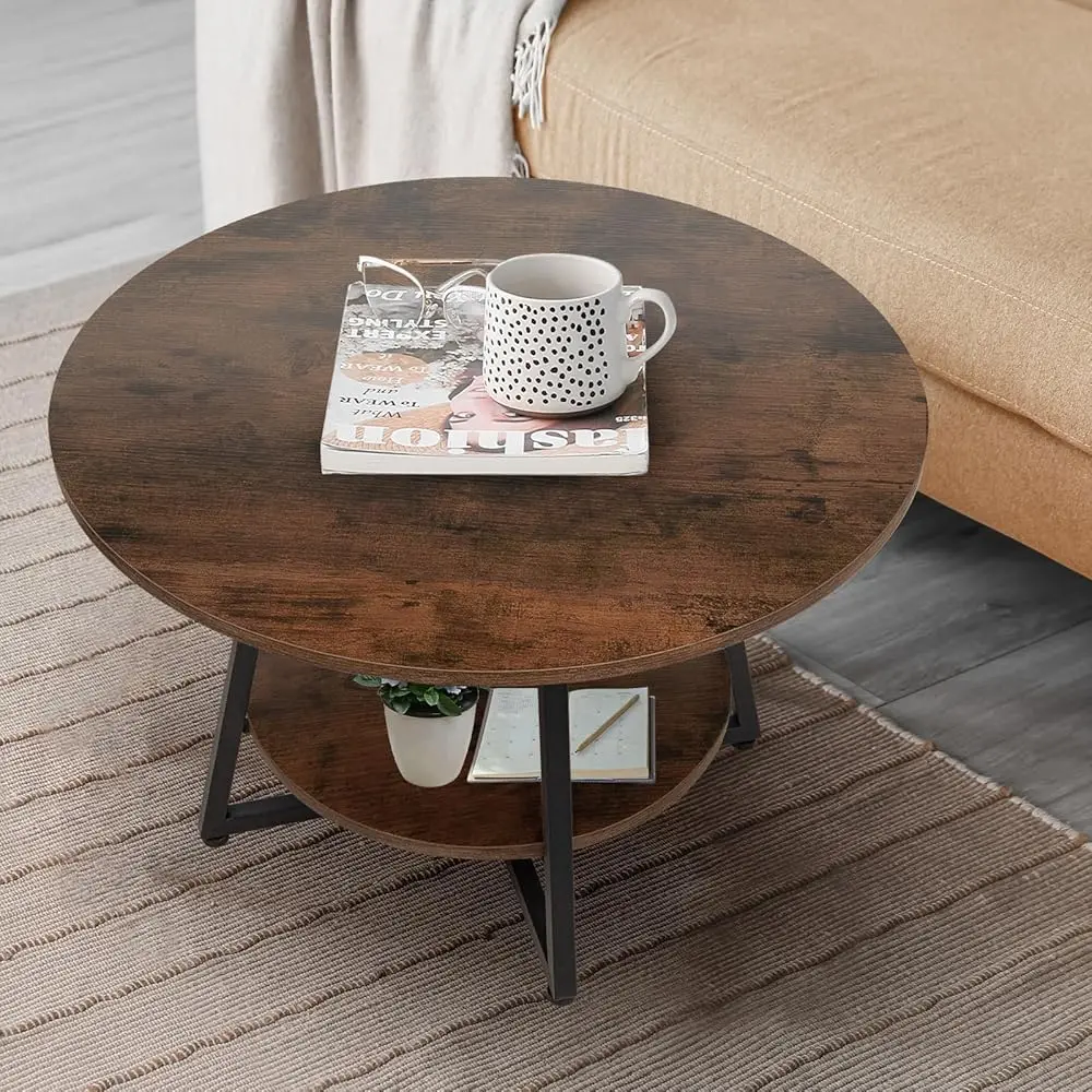 Round Coffee Table, 2-Tier Circle Coffee Table With Storage, Modern Wood Round Center Table, For Living Room, Small Space, Home
