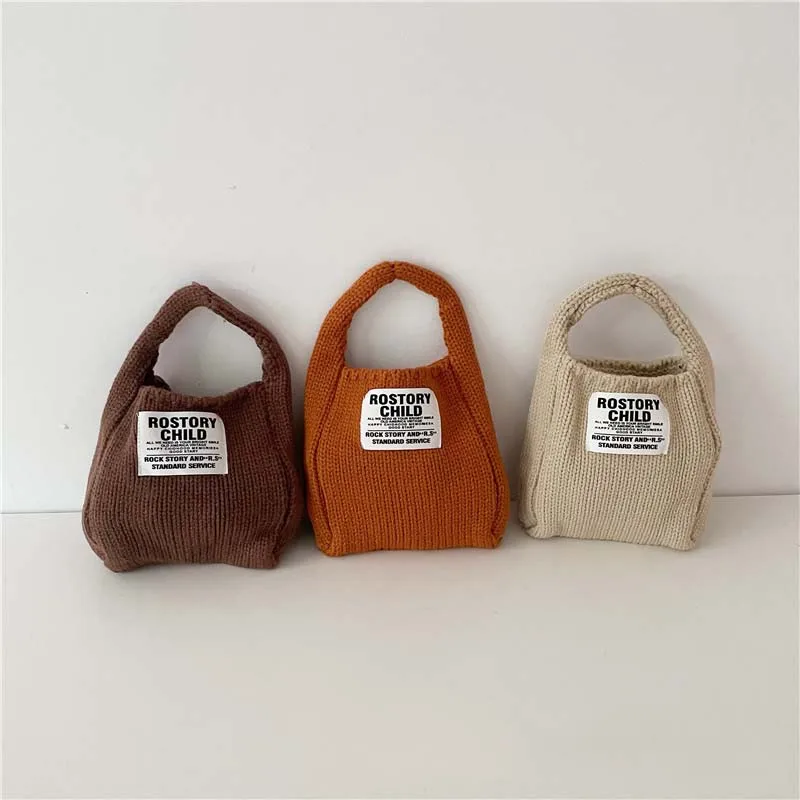 Children's Bag With Label 2023 Korean Autumn Winter Woolen Fashionable Girls' Handheld Bag Knitted Bags For Girls