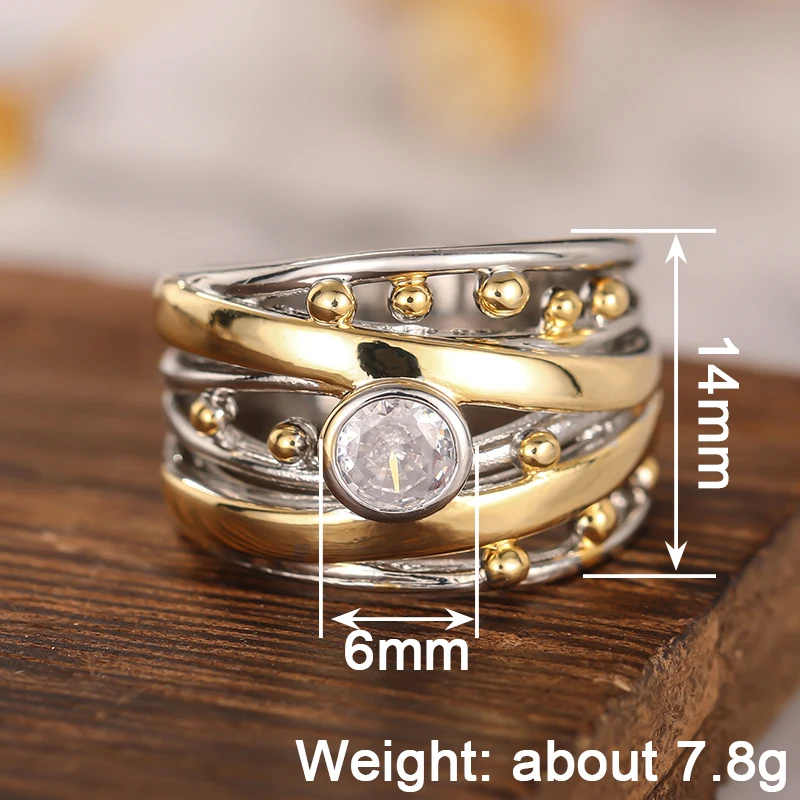 Huitan جديد عصري المرأة اثنين لهجة خواتم معدنية التصميم الإبداعي ارتداء اليومي بيان الحفلات اكسسوارات مكعب زركونيا شيك مجوهرات