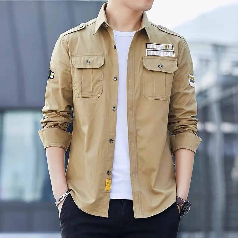 

Men's Summer Thin Pure Cotton Casual ort Sve irt Workwear Large Size Military Sle American Leisure ket irt