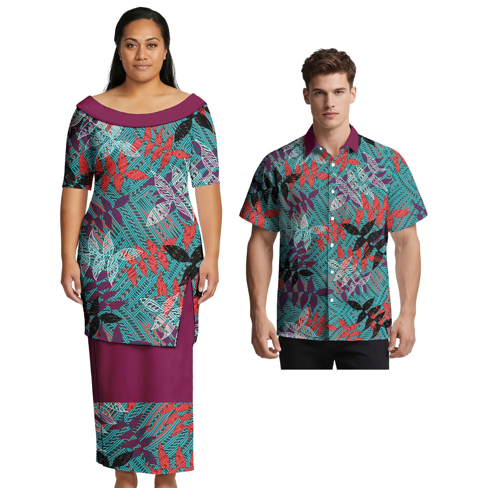 Novo Design 2026: Saias Femininas Elegantes com Estampa Personalizada Samoana e Camisas Masculinas Havaianas Deslumbrantes – Roupas Polinésias para Casais