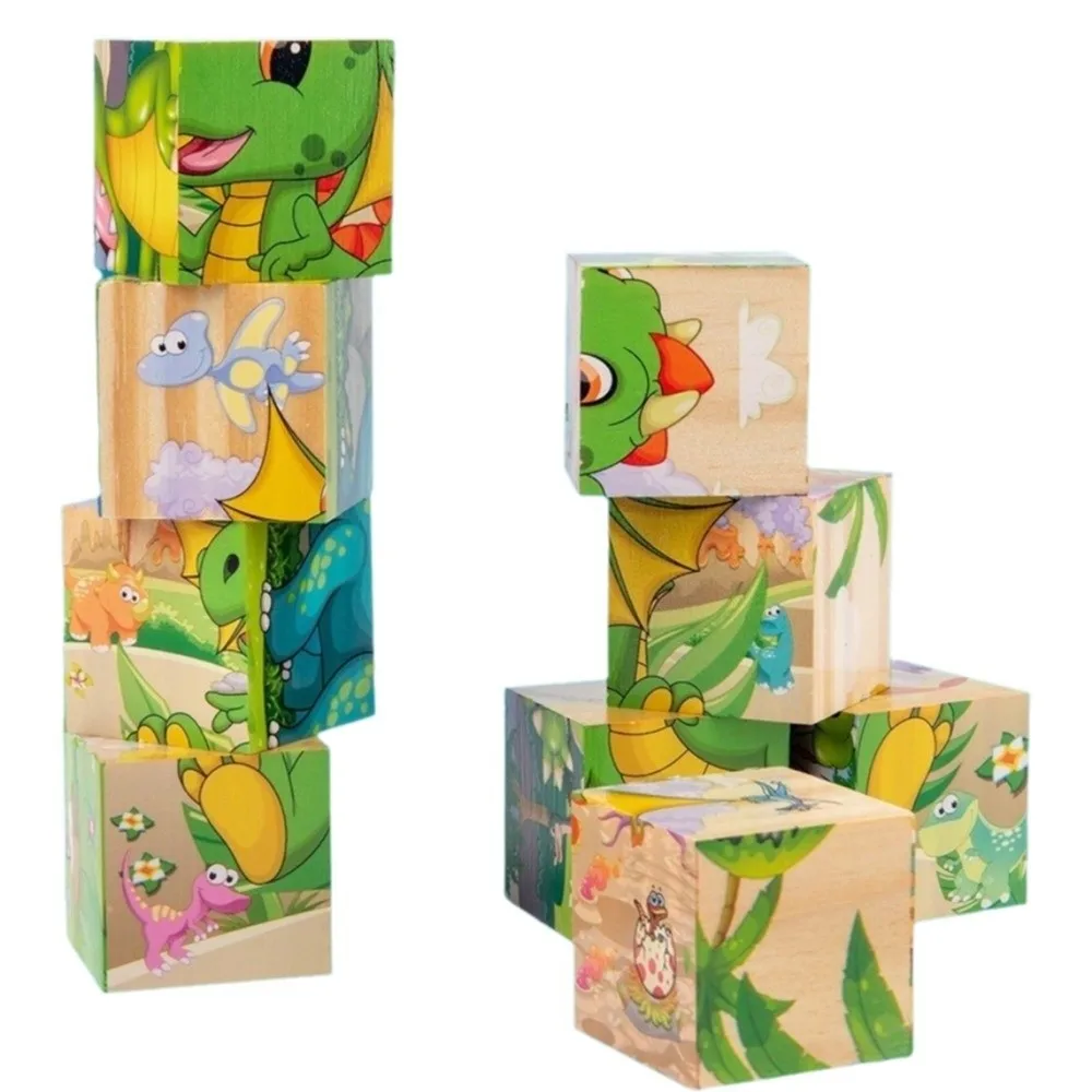 Educational Jigsaw 3D Cube Puzzle Dinosaur Montessori Wooden Puzzle STEM Learning Bricked Up Magnetic Puzzle Table Game