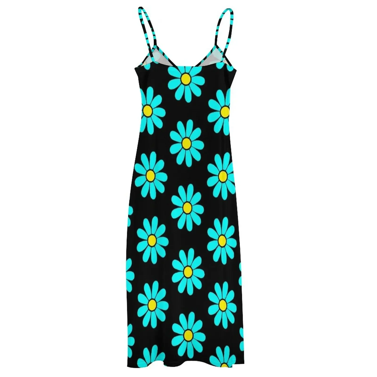 Happy Blue Yellow Daisy Flower Power 60's 70s Retro Vintage Hippie Gardening Sleeveless Dress cocktail dresses