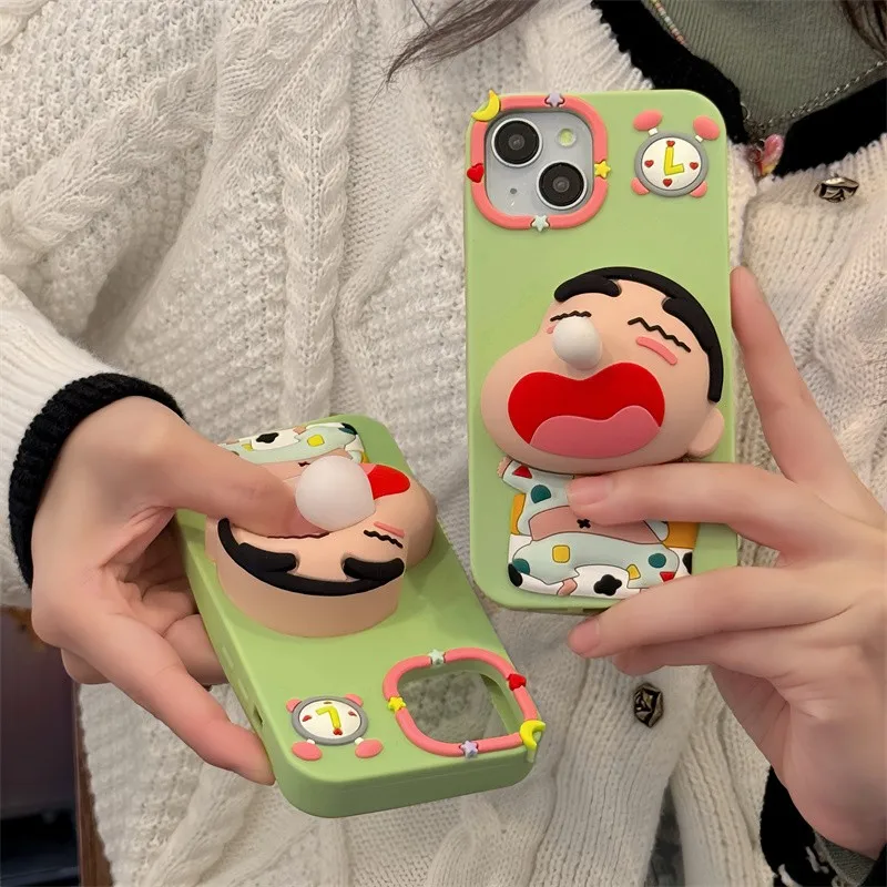 

Cute cartoon Funny decompress Crayon Shin-chan snot bubbles Phone Case For iPhone 11 12 13 14 15 16 17 Pro Max Shin-chan Cover﻿