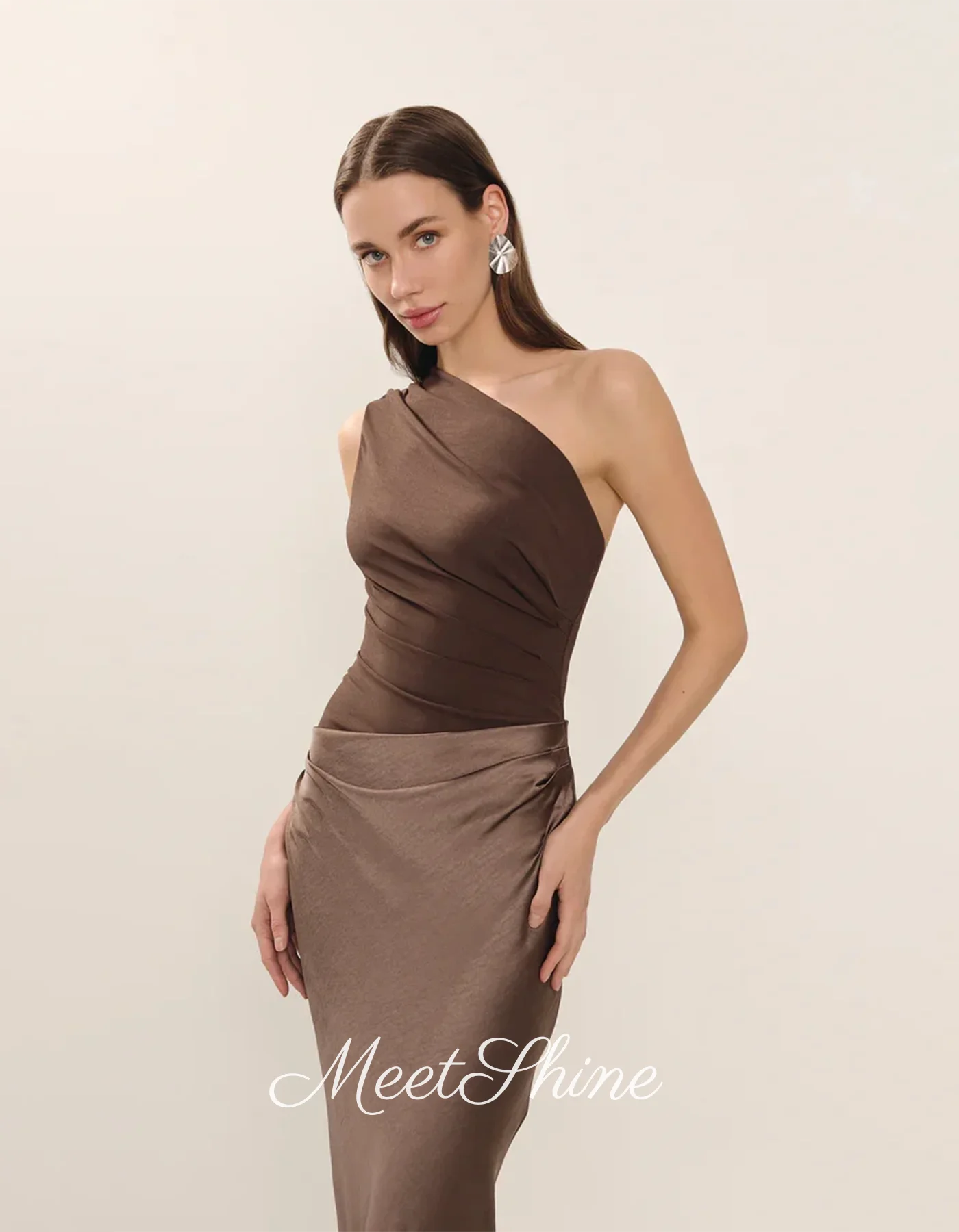 Vestidos de Noche de sirena de un hombro, color marrón, sencillo, Arabia Saudita, Patchwork, sin mangas, tren de barrido, vestidos de fiesta formales personalizados