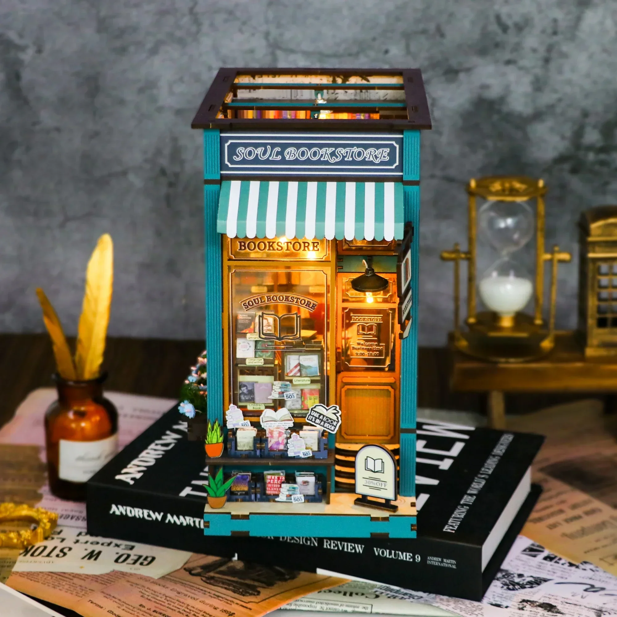 

DIY Wooden Soul Bookstore Book Nook Shelf Insert Kit Miniature Building Kits Bookshelf Bookends