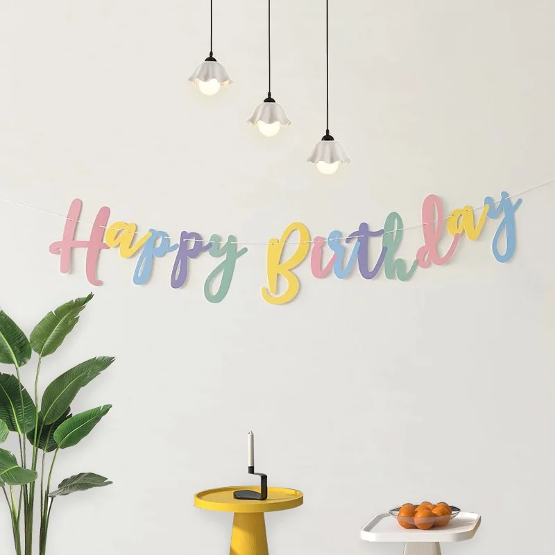 INS Makaronik Skrypt Happy Birthday Banner Baby Shower Różowy Żółty Niebieski Fioletowy Girlanda Tła