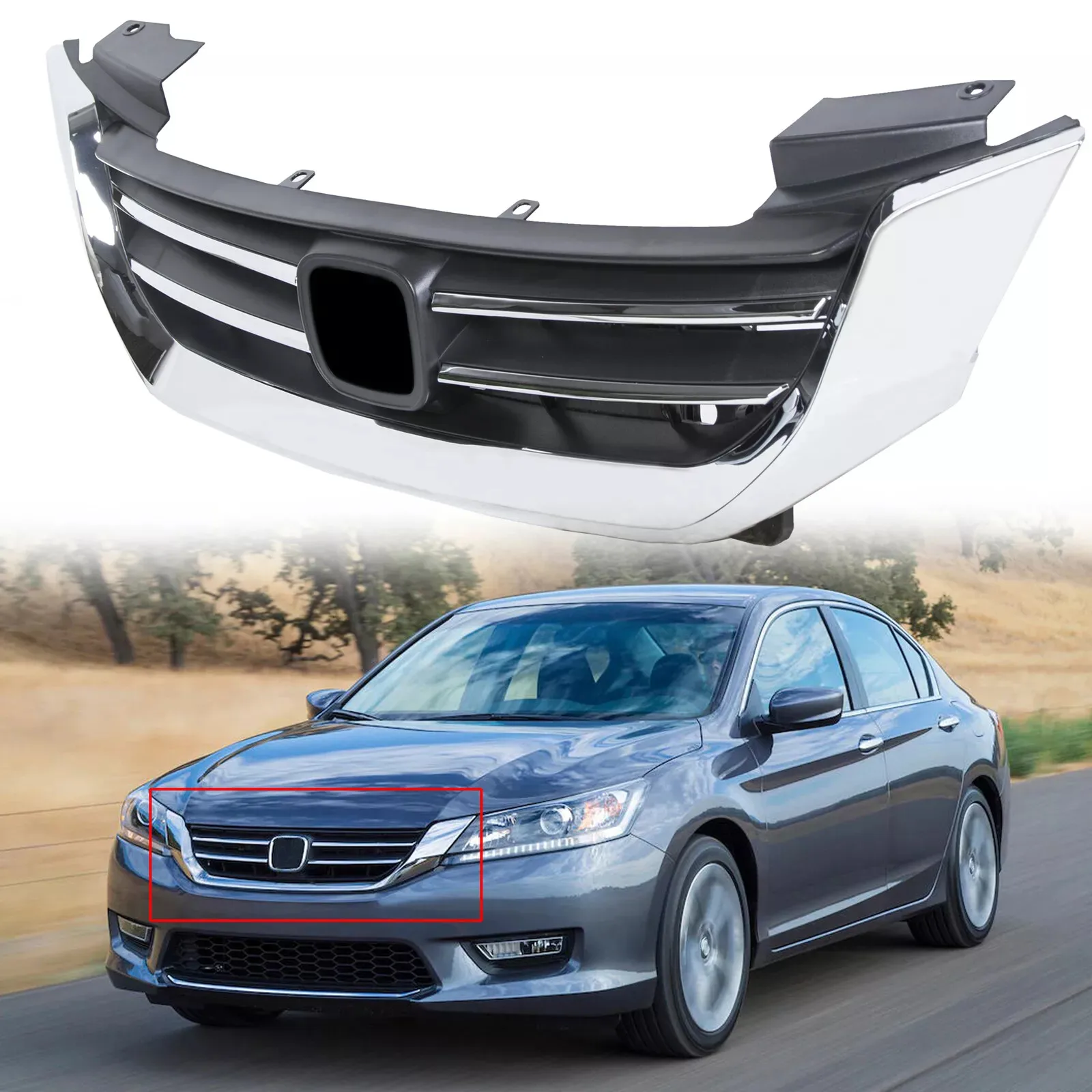 

Black & Chrome Front Bumper Hood Grille for Honda Accord 4d 2013-2015 2014