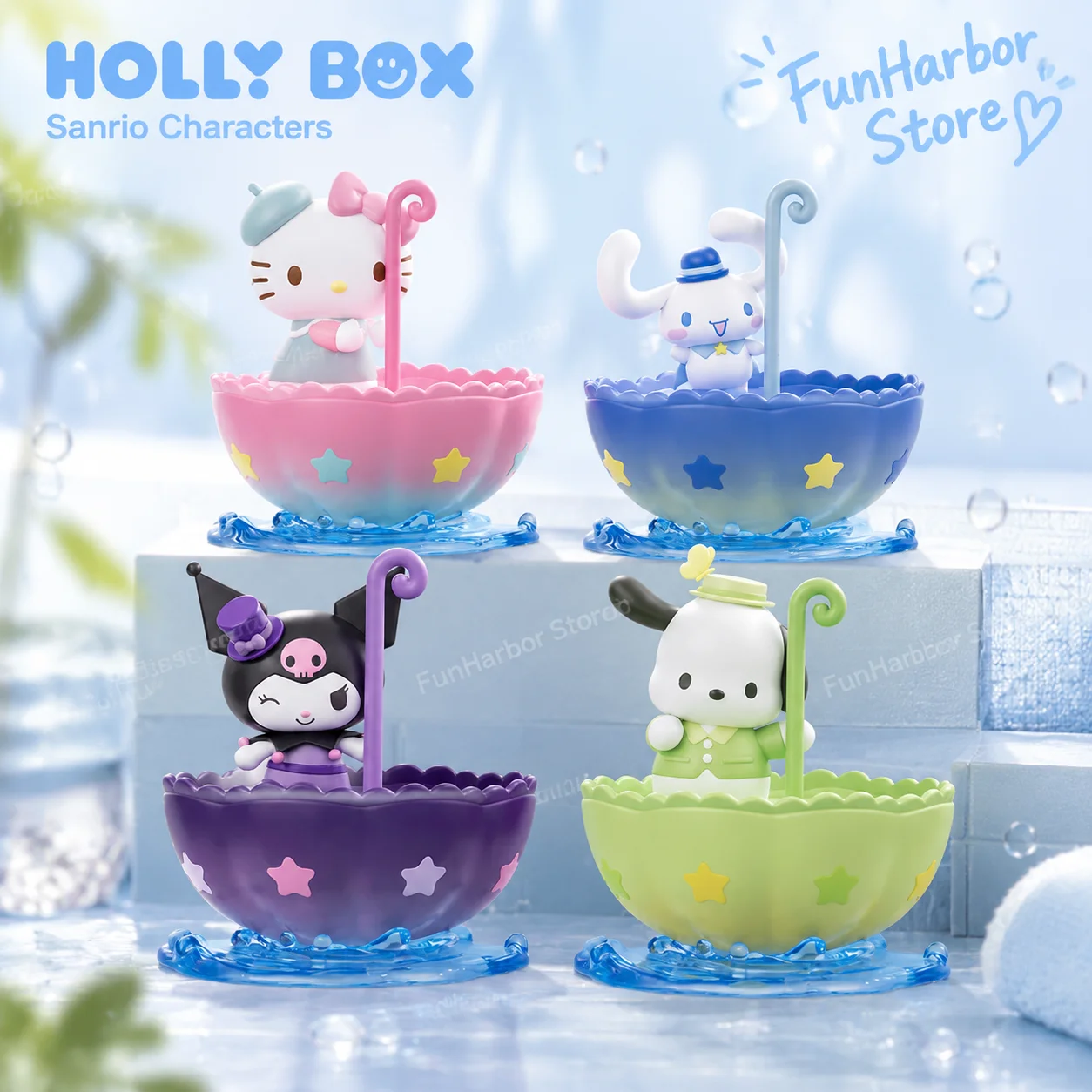 Hollybox Hello Kitty Rotating Desktop Ornament, Sanrio Family Umbrella Drift Series Collectible Figure Toy Gift For Friends