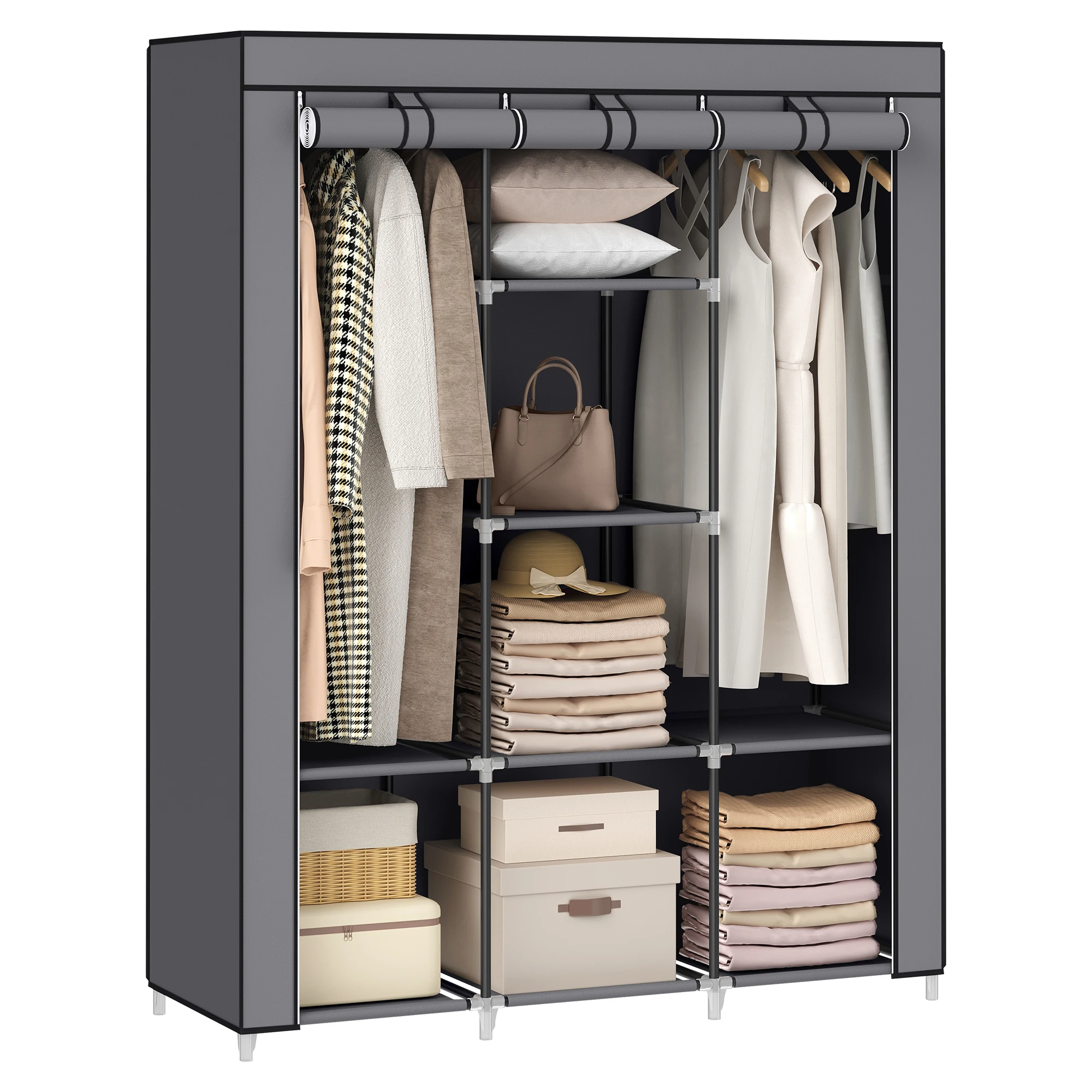

Modern folding clothing storage rack with non-woven cover, large-capacity portable wardrobe