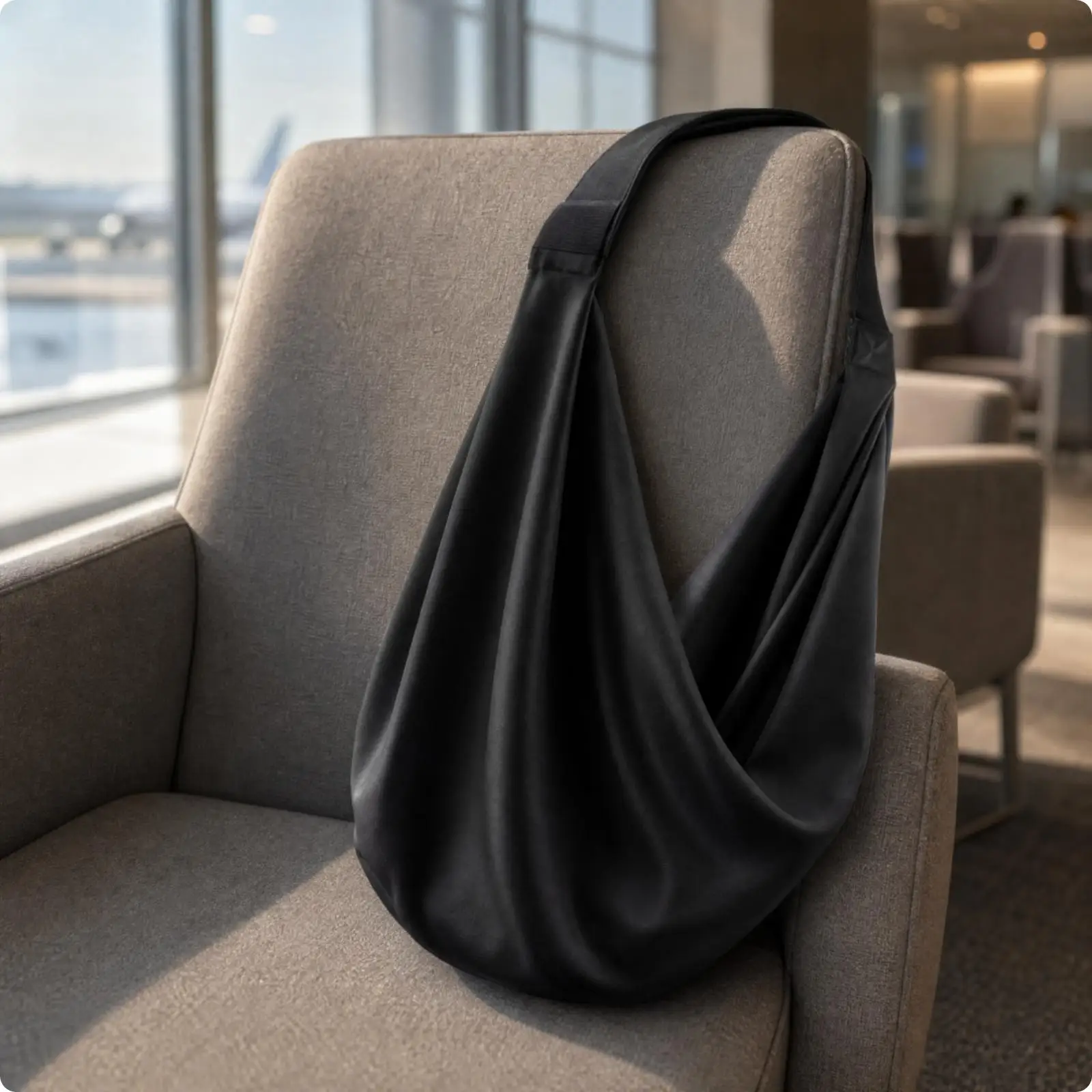 Cozy Travel Throw for Seated Journeys Black Stretch Shawl with Loop Lightweight Enveloping Blanket for Commuting Rest - view 2